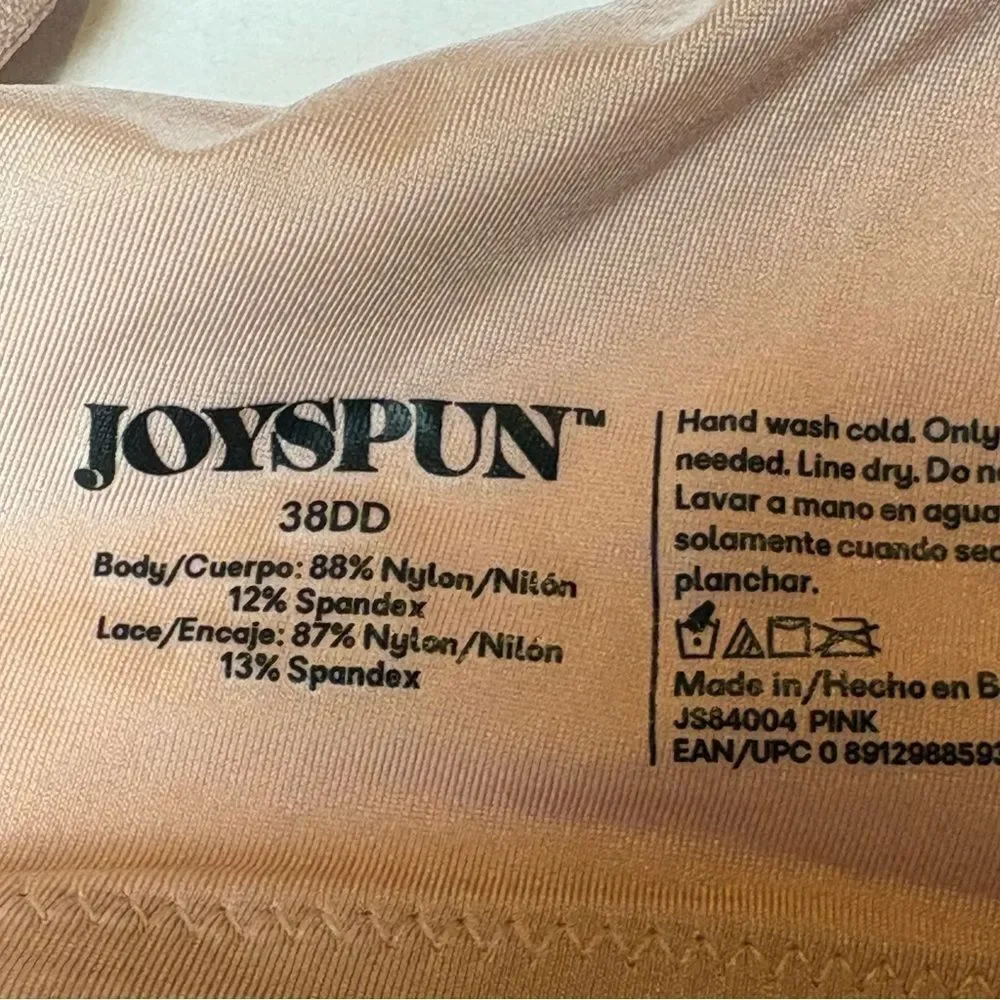 Joyspun Elegant Lace Women's Bra in Blush Pink Underwire, padded Size 38DD